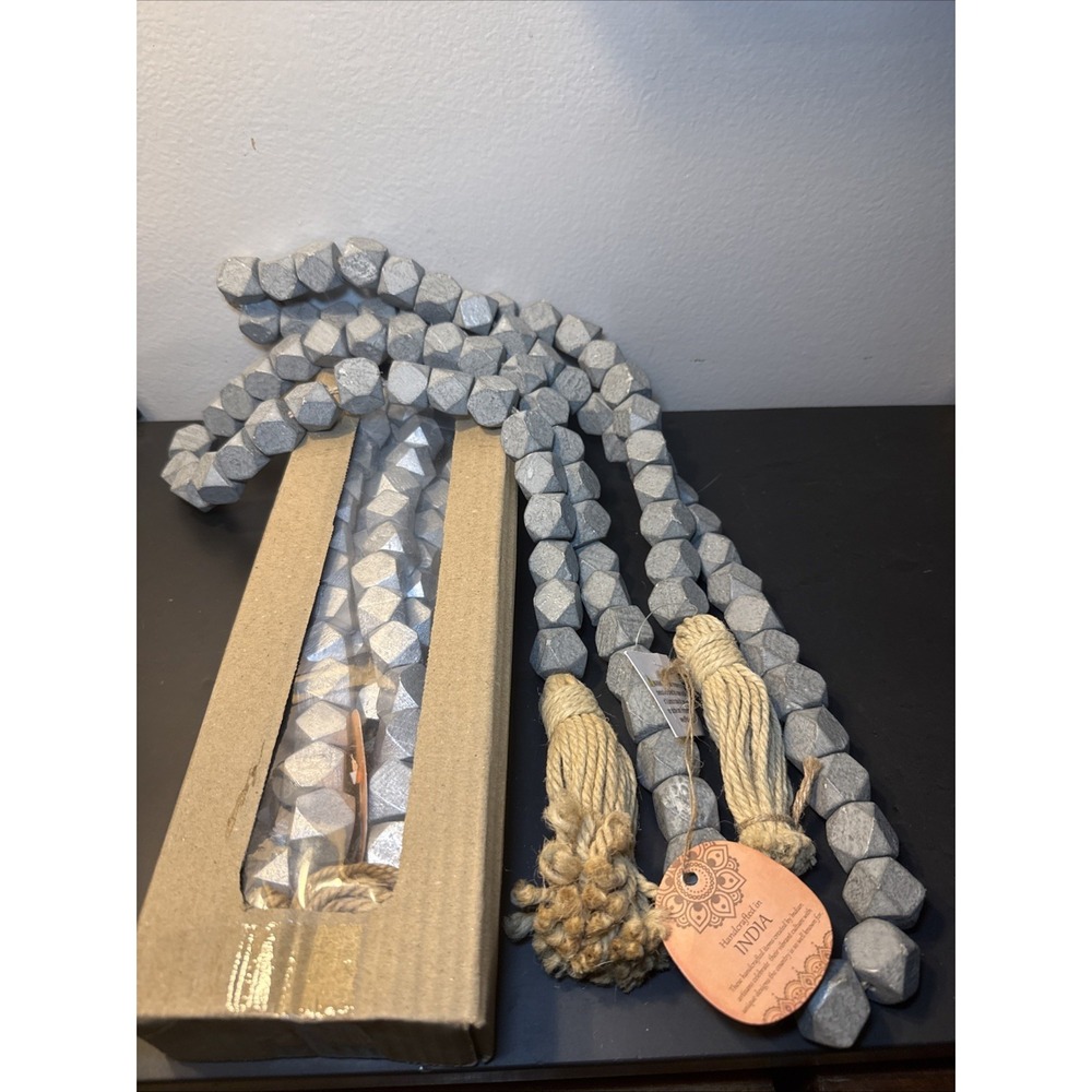 Set Of 2 Handmade 6' Metallic‎ Silver & Grey Wooden Beaded Garland  New In Box